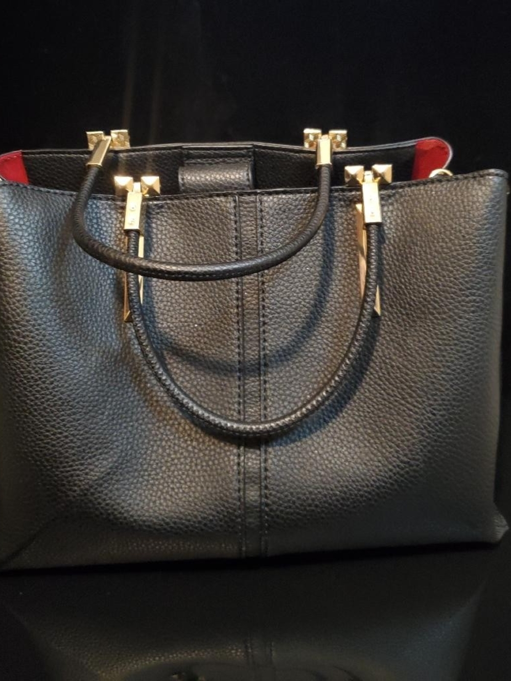 Aldo Black Tote with Gold Hardware and Red Trim